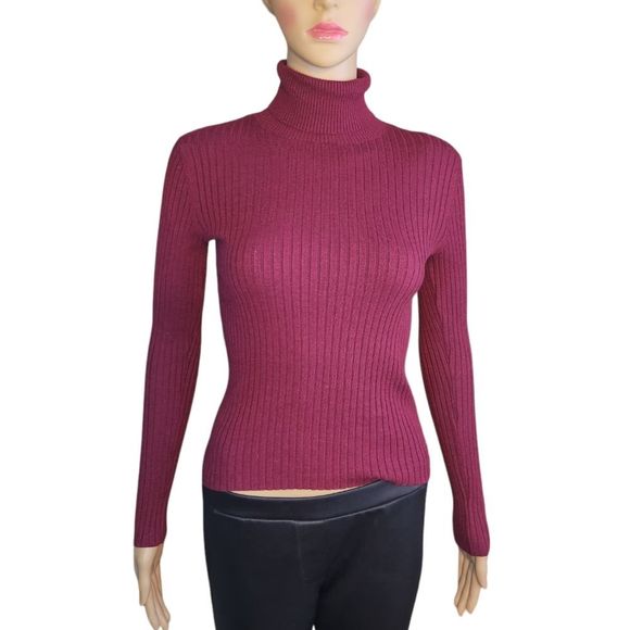 Express Sweaters - Express Sweater Fitted  Turtleneck Ribbed Burgundy Womens Size XS